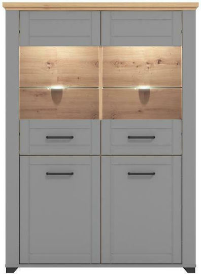 Valencia Επιδαπέδια Βιτρίνα Σαλονιού από MDF με Τζάμι Artisan Oak / Γκρι Ματ 103.5x41x143cm