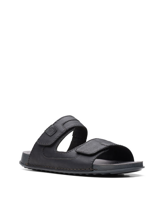 Clarks Crestview Easy Leder Herrensandalen in Schwarz Farbe