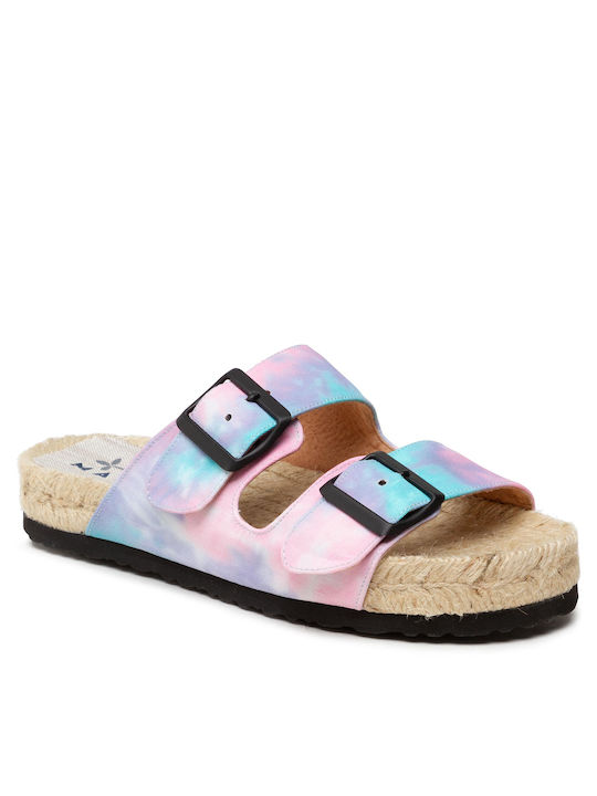 Manebi Nordic Leather Women's Flat Sandals Indigo Tie/Dye Cotton