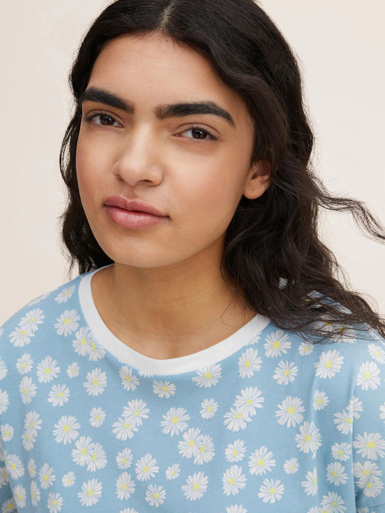 Damen T-Shirt Blumen Hellblau