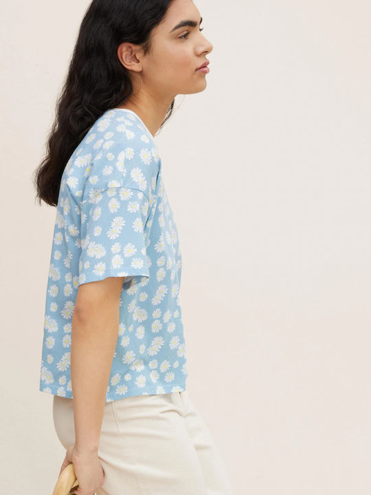Damen T-Shirt Blumen Hellblau
