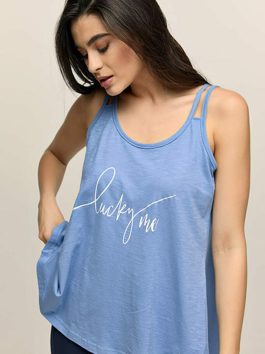 Women's Summer Blouse Cotton with Straps Light Blue