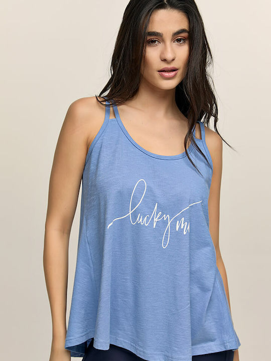 Women's Summer Blouse Cotton with Straps Light Blue