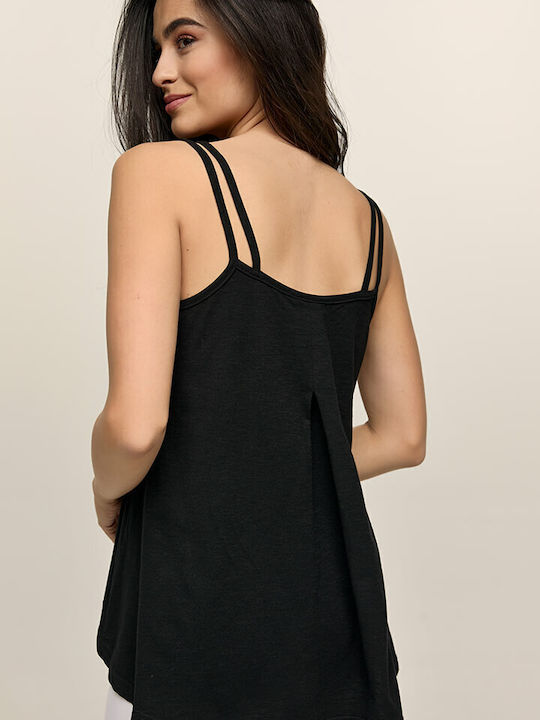 Women's Summer Blouse Cotton with Straps Black