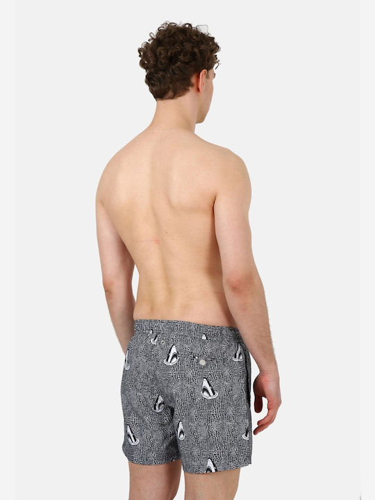 John Frank Sharks Men's Swimwear Shorts Black with Patterns