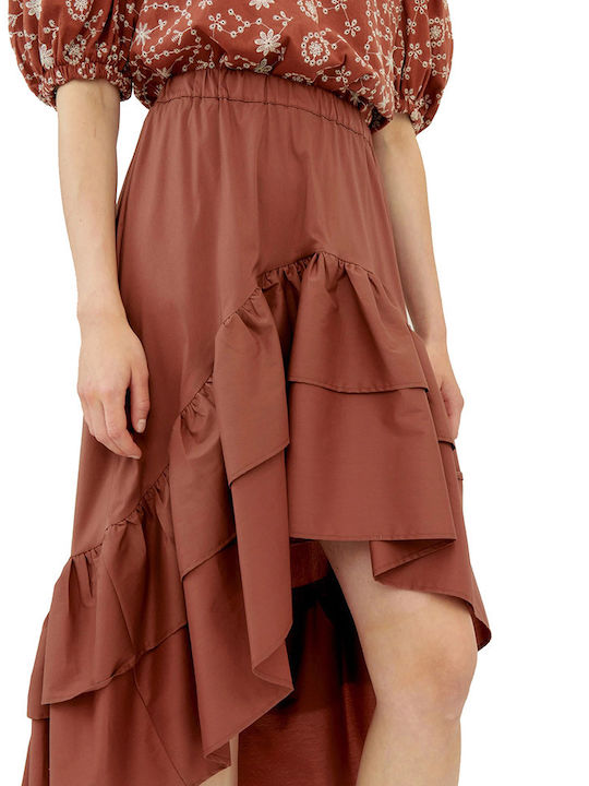 High-waisted Midi Skirt Brown