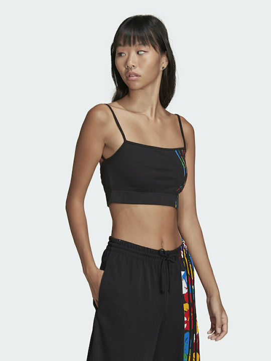 Bluze Damă Crop Top Bumbac Cu Bretele Negru
