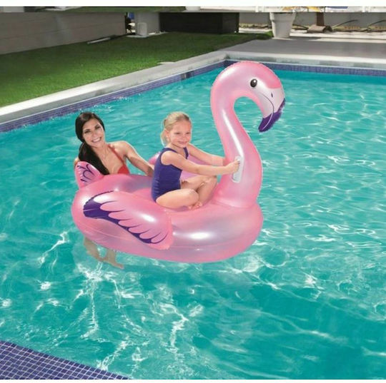 Bestway Παιδικό Φουσκωτό Ride On Θαλάσσης Flamingo με Χειρολαβές Ροζ με Glitter 127x127cm