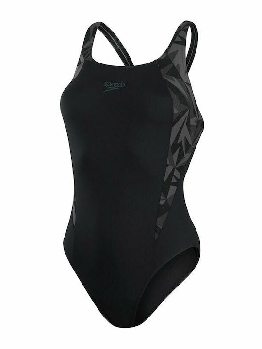 Hyperboom Splice Muscleback Athletic One-Piece Swimsuit Black