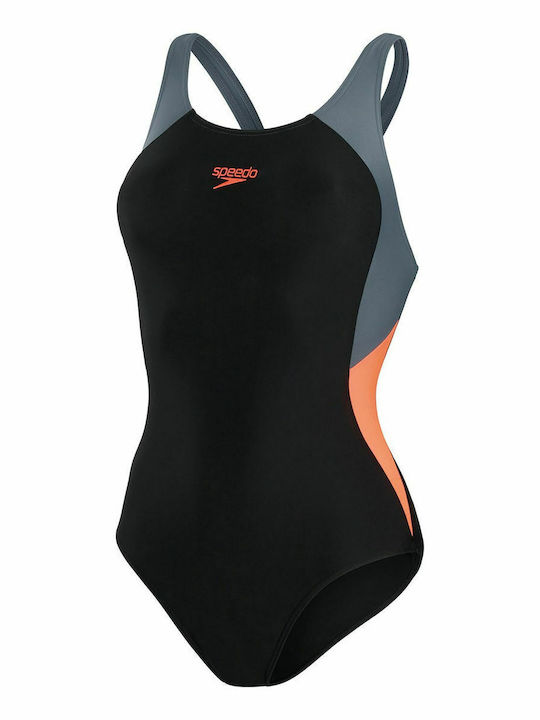 Colourblock Splice Muscleback Sportlicher Badeanzug Schwarz