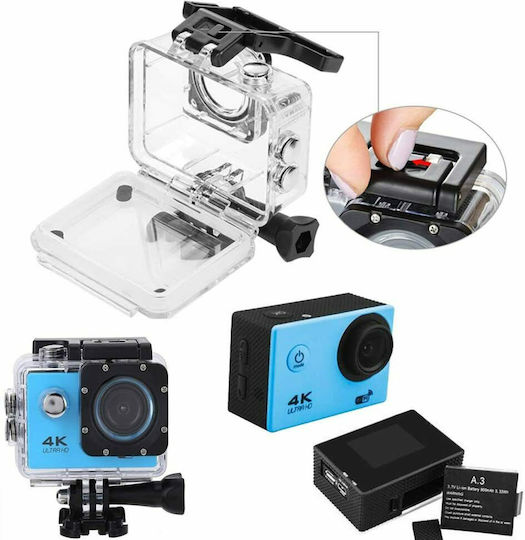 4K Sports Ultra HD Action Camera HD (720p) Υποβρύχια (με Θήκη) με Οθόνη 2" και Wi-Fi Μπλε