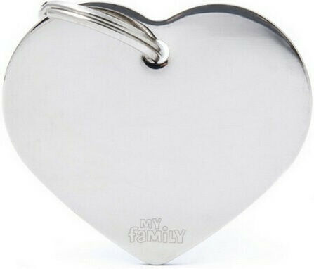 My Family Basic Dog ID Heart Silver Metal Personalized