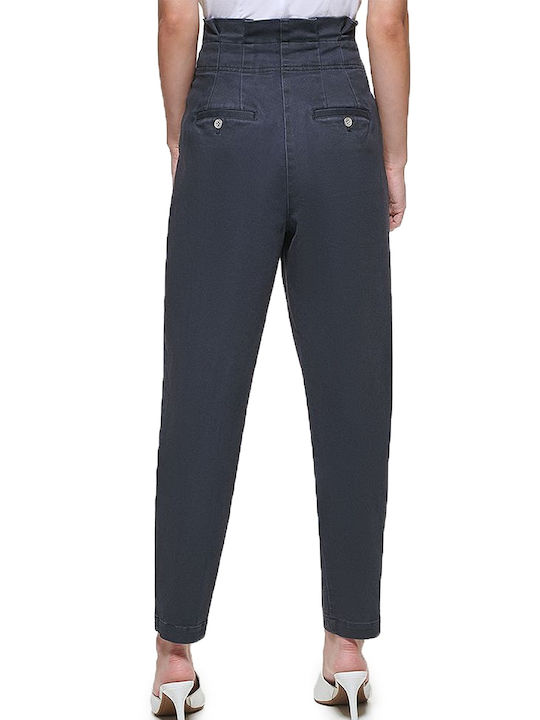 DKNY Women's High-waisted Cotton Trousers Navy Blue