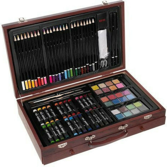 Iso Trade Painting Set in Case 142-Piece Art Set with Wooden Carrying Case 37.5x23cm 142pcs