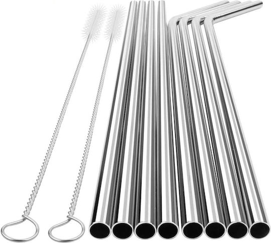 MSS-100 Straws Metal Silver with Case with Brush 8pcs