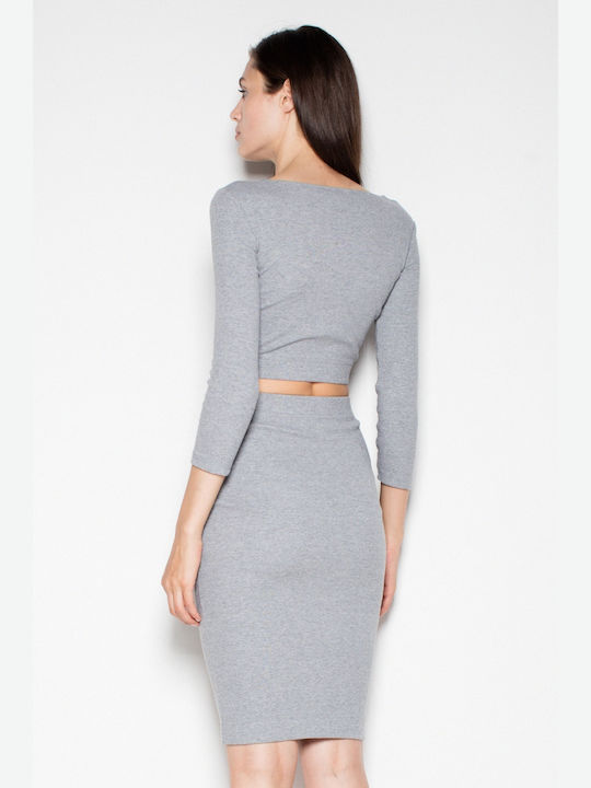 Venaton Set with High Waist Mini Skirt in Gray color