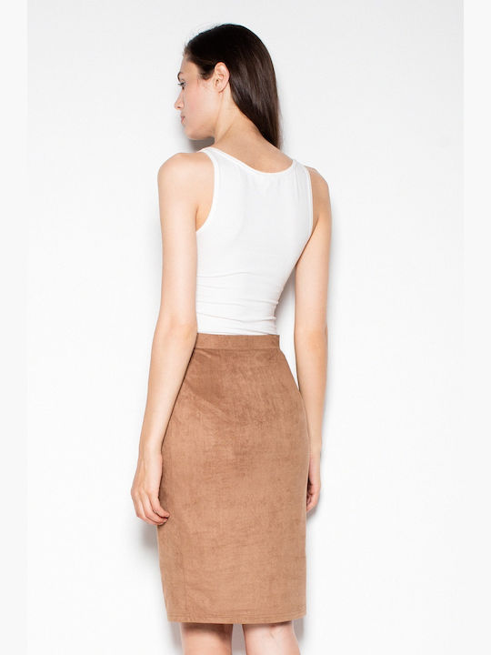 Venaton Pencil High Waist Midi Skirt in Brown color