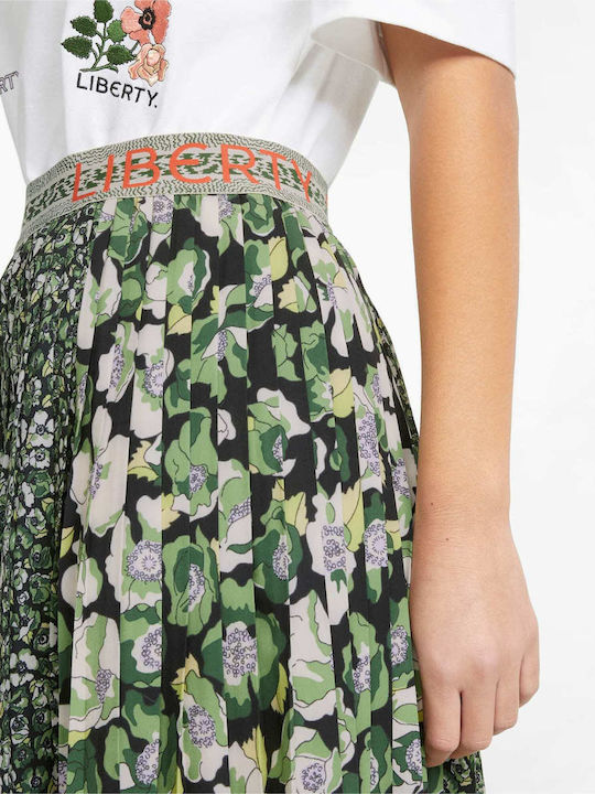 X Liberty Πλισέ Ψηλόμεση Midi Φούστα Floral Πράσινη