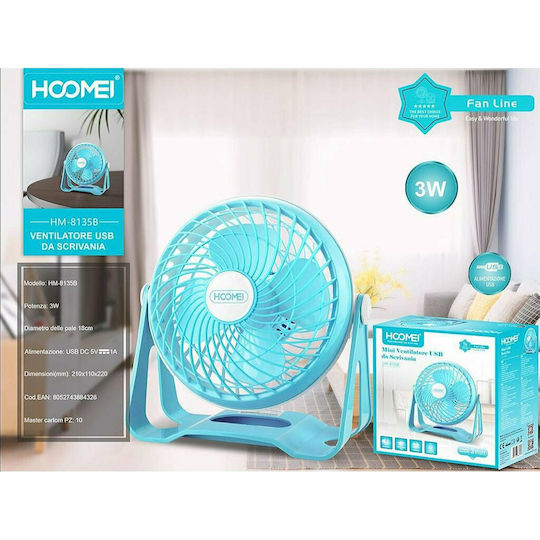 Hoomei HM-8135B USB Fan Wiederaufladbar 3W Blau