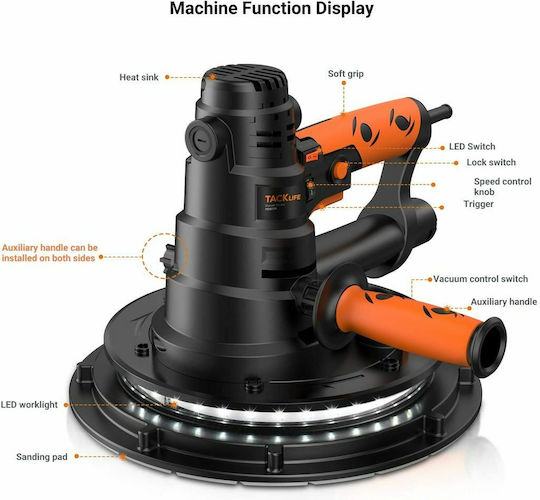 Tacklife PDS03B Έκκεντρο Τριβείο 220mm Ρεύματος 800W με Ρύθμιση Ταχύτητας και με Σύστημα Αναρρόφησης