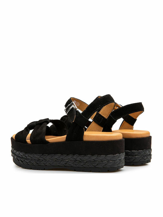 Neusch Women's Flat Sandals with Strap Flatforms in Black Color
