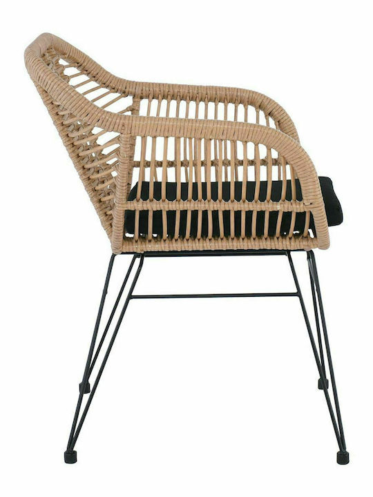 Outdoor-Sessel Rattan Salsa Black/Natural mit Kissen 57x61x82εκ.