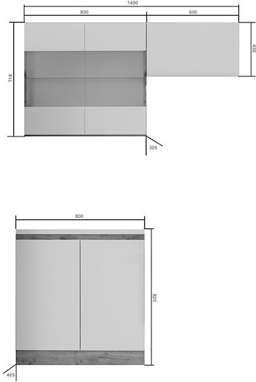 Σετ Ντουλάπια Κουζίνας Κρεμαστά & Δαπέδου Soft 140x46.5x140cm Λευκό με Βελανιδιά Σετ Ντουλάπια Κουζίνας Κρεμαστά & Δαπέδου Soft 140x46.5x140cm Λευκό με Βελανιδιά