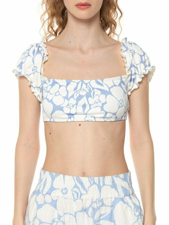 Beyond The Blue Pe umăr Top bikini Floral Albastru deschis
