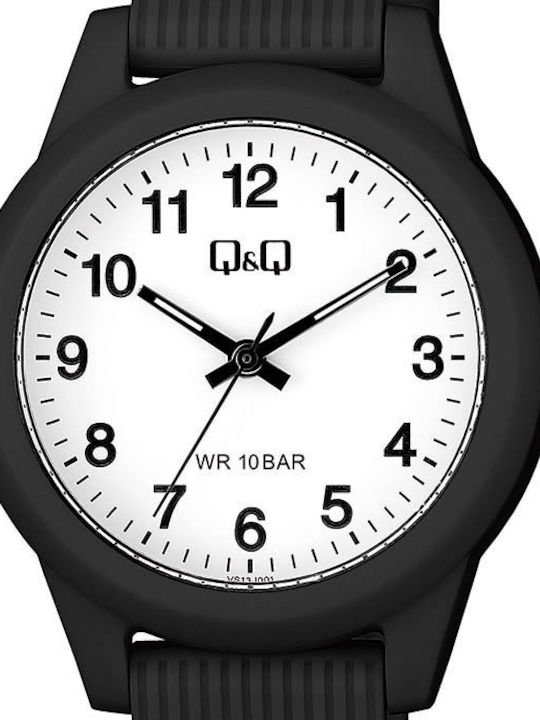 Q&Q Γυναικείο Ρολόι 32mm Μπαταρίας με Μαύρο Καουτσούκ Λουράκι