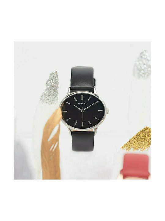 Oozoo Timepieces Watch with Black Leather Strap