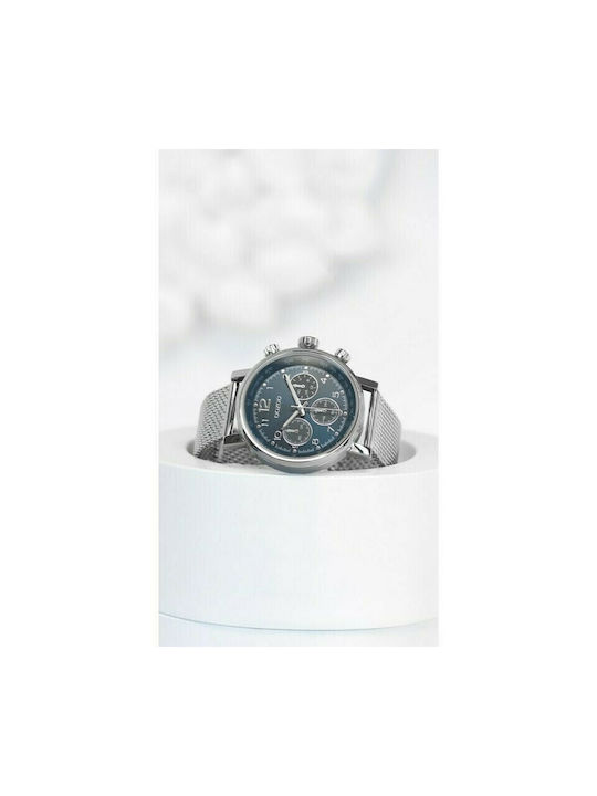 Oozoo Watch Chronograph Battery with Silver Metal Bracelet