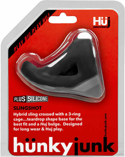 Hunkyjunk Slingshot 3 Teardrop Cock Ring Cocoș și testicule Silicon Negru