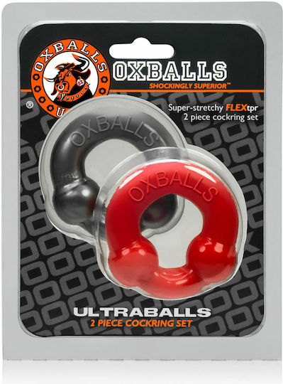 Oxballs Ultra Balls 2 Piece Cockring Set Black / Red 2pcs