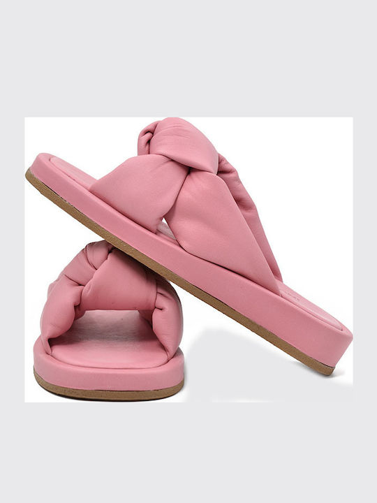 Leather Women's Flat Sandals in Pink Color