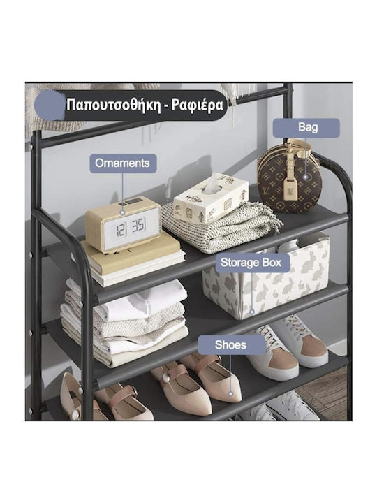 Entry Furniture with Hanger & Shoe Rack Black Velvet-Black Metal 80x26x168cm