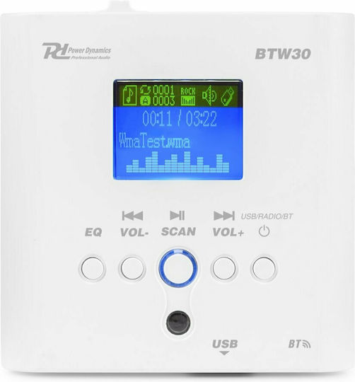 Power Dynamics BTW30 Priză Amplificator fără Cadrul Incorporat 2x15Watt, Bluetooth, FM, USB, Mp3 în culoarea Alb 100VS979 952.480