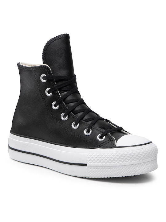 Converse Chuck Taylor All Star Lift Leather High Top Flatforms Stiefel Black / White