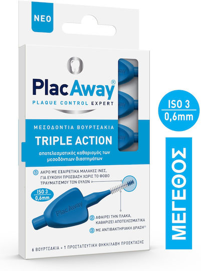 PlacAway Triple Action Interdental Brushes 0.6mm Blue 6pcs