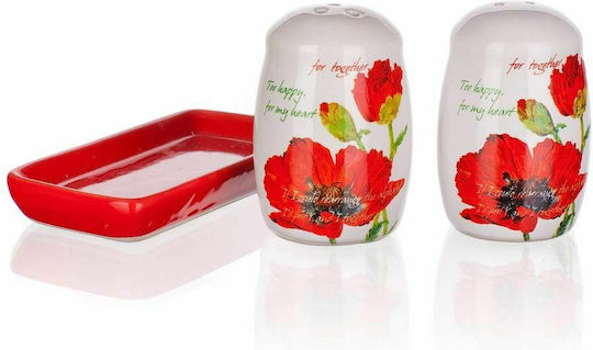 Red Poppy Σετ Αλατοπίπερο Κεραμικό με Βάση 2τμχ