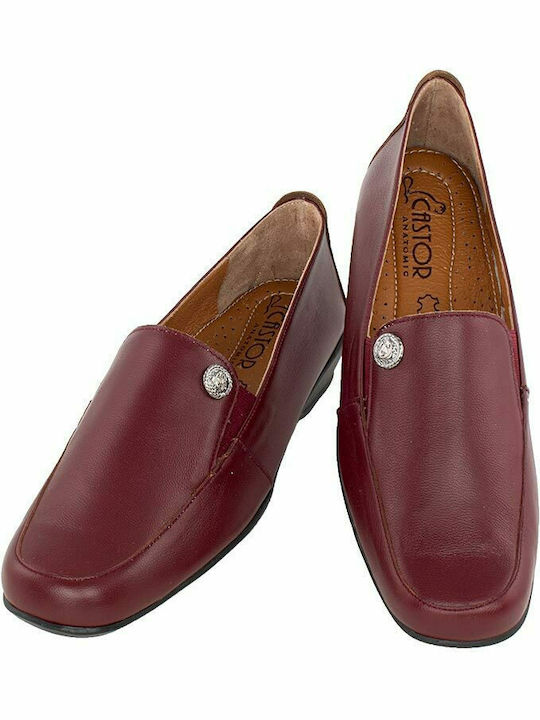 Castor Anatomic Leather Women's Moccasins in Burgundy Color