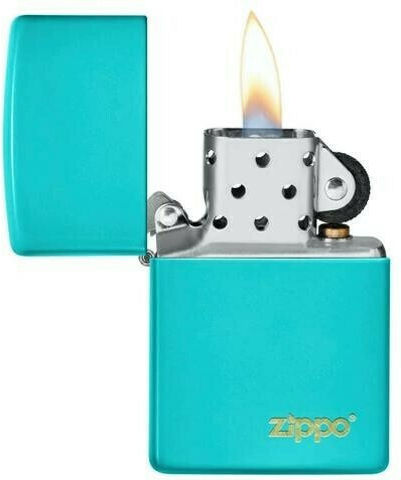 Zippo Classic Logo Ветроустойчив Запалка Пламък Тюркоаз