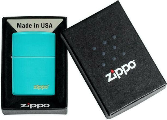 Zippo Classic Logo Ветроустойчив Запалка Пламък Тюркоаз