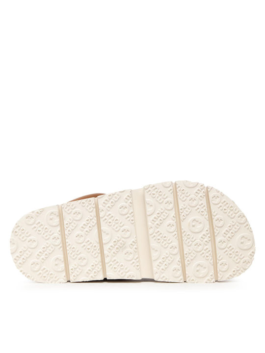 Leder Flache Sandalen für Damen in Braun Farbe