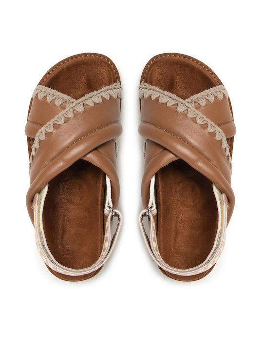 Leder Flache Sandalen für Damen in Braun Farbe