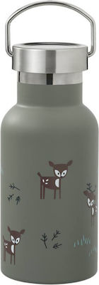 Fresk Deer Olive Kinder Trinkflasche Thermos Rostfreier Stahl mit Strohhalm Gray 350ml