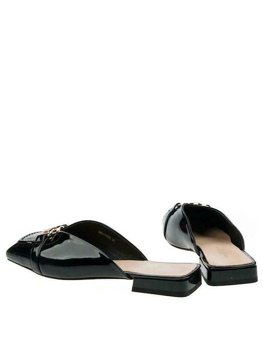 Women's Mules in Black Leather Flat