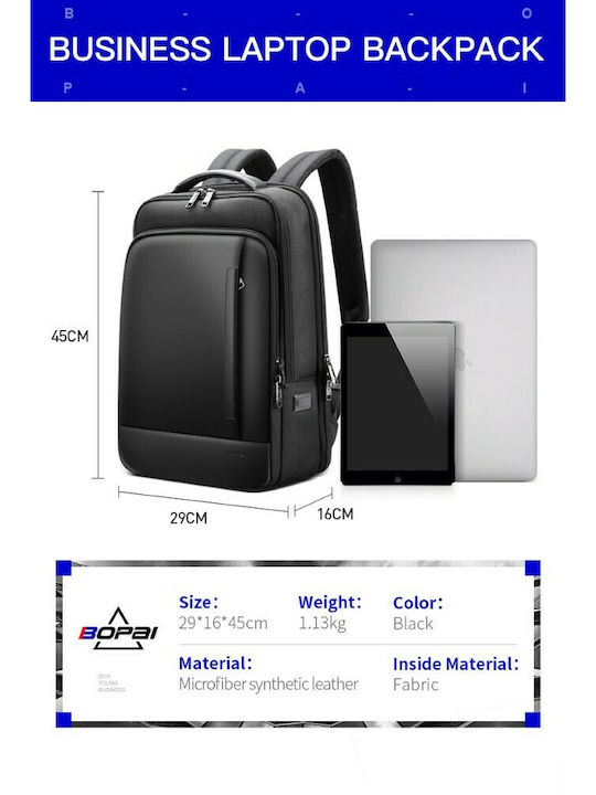 Bopai Wasserdichte Rucksack für Laptop 15.6" mit USB-Anschluss in Schwarz