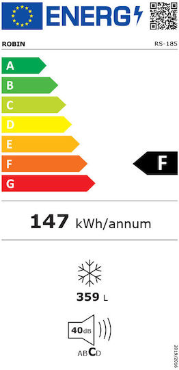 Robin Frigider de conservare 359lt NoFrost Î185xL60xA65cm. Inox RS-185