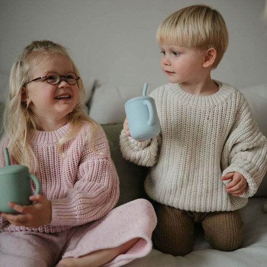Mushie Baby Cup with Handles and Straw Simple made of Silicone Pink 175ml for 6m+m+