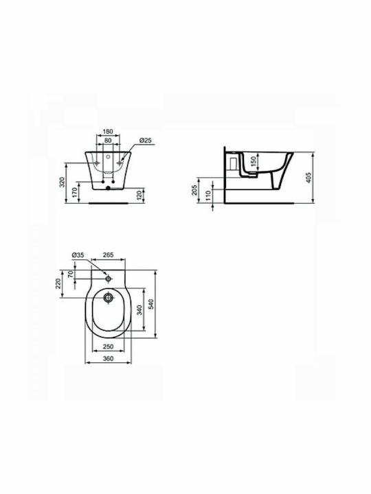 Ideal Standard Wall-Hanging Bidet Connect Air Black 36x54x40.5cm